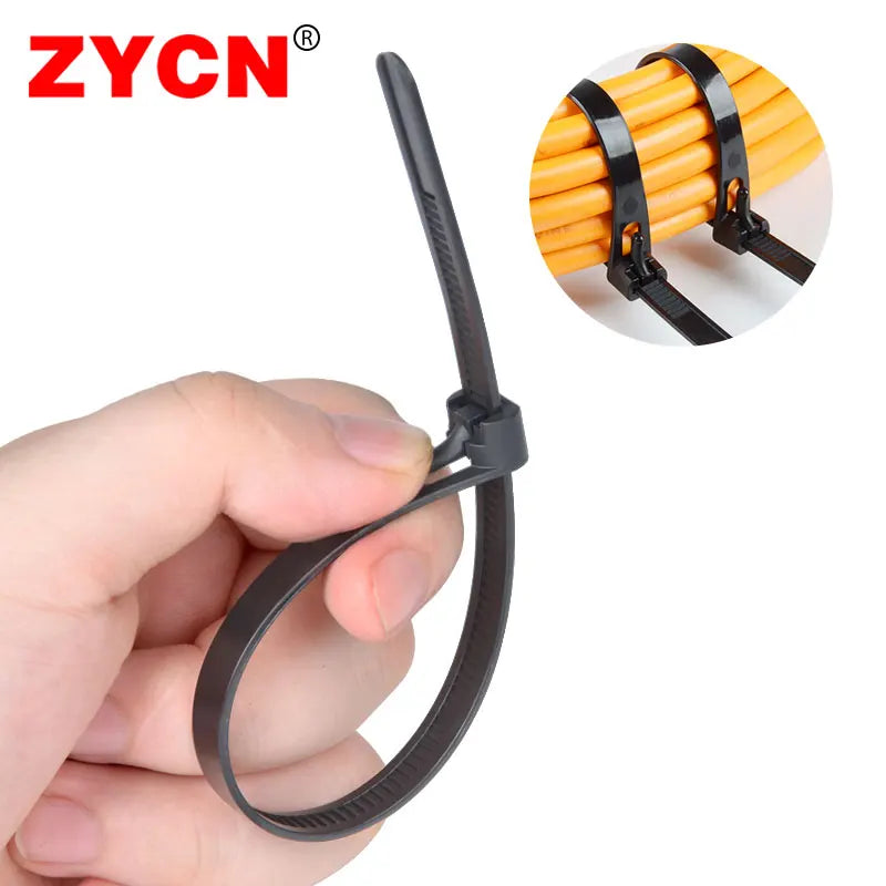 100pcs Releasable May Loose Slipknot Nylon Cable Tie Wire Binding Wrap Straps Black Reusable Plastic 8*150/200/250/300/400/450mm