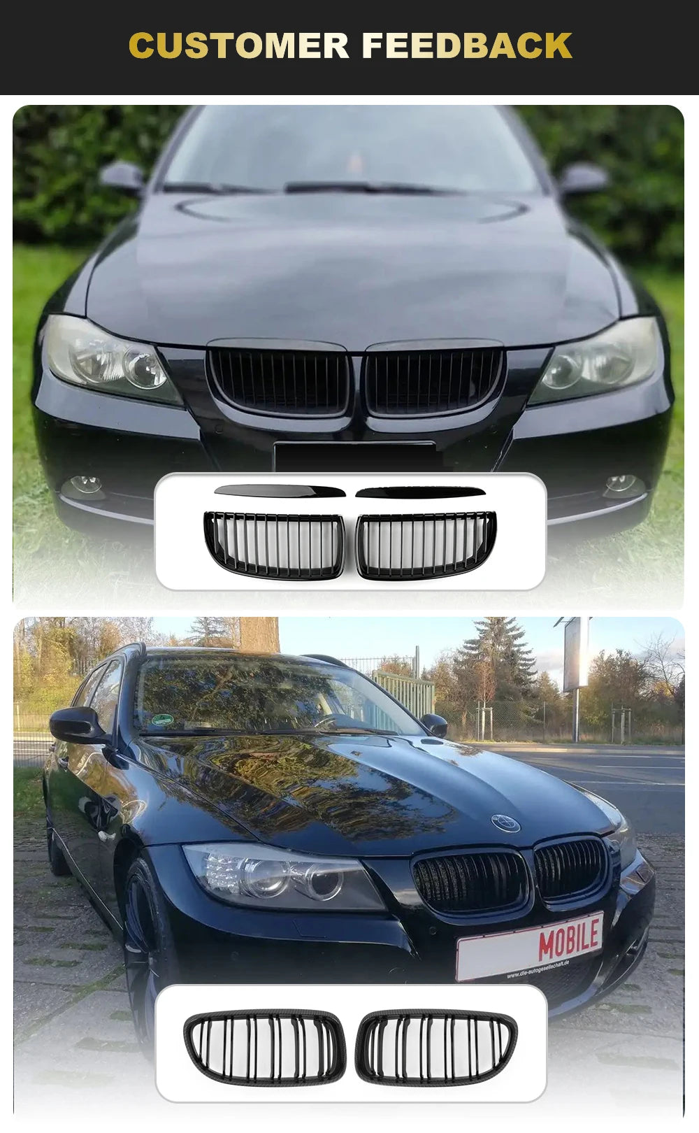 Car Front Gloss Balck Grills Grille Sports Diamond for BMW  E90 E91 Tuning 3 Series 2005-2012 LCI PreLCI