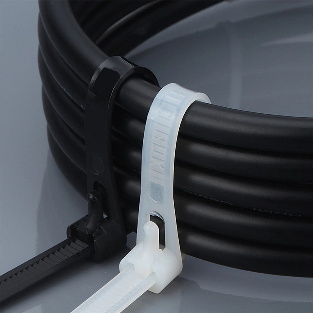 30PCS Detachable Nylon Strap White 5mm 8mm Reusable Plastic Self-locking Strap Retractable Zipper Strap Fixed Strap Black 5*200