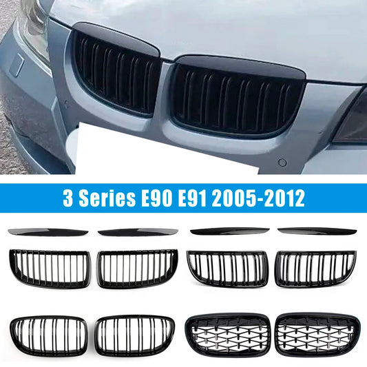 Car Front Gloss Balck Grills Grille Sports Diamond for BMW  E90 E91 Tuning 3 Series 2005-2012 LCI PreLCI