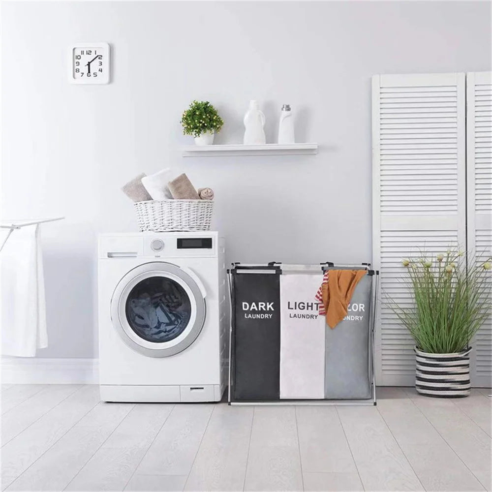 3 Grids Laundry Basket Foldable Dirty Clothes Organizer Bathroom Waterproof Storage Basket Large Laundry Hamper Three Grids New