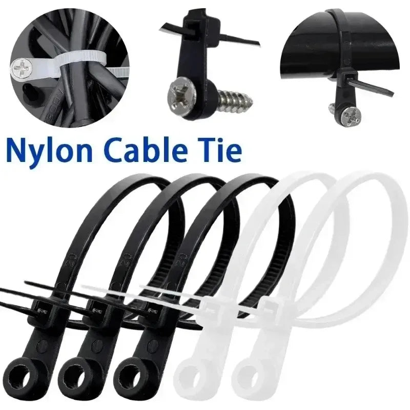 100/1000PCS Screw Hole Cable Ties Reusable Fixed Nylon Cable Ties Self-locking Cord Ties Straps Fastening Loop Office Organizer