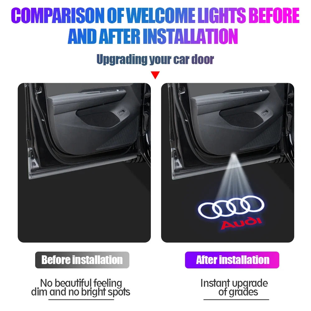 2PCS HD Car Door Welcome Light Led Projector Lamp For Audi SLINE QUATTRO S2 S3 S4 S5 S6 S7 RS A4 B5 B6 B7 B8 B9 A3 8P 8V 8L A5 S