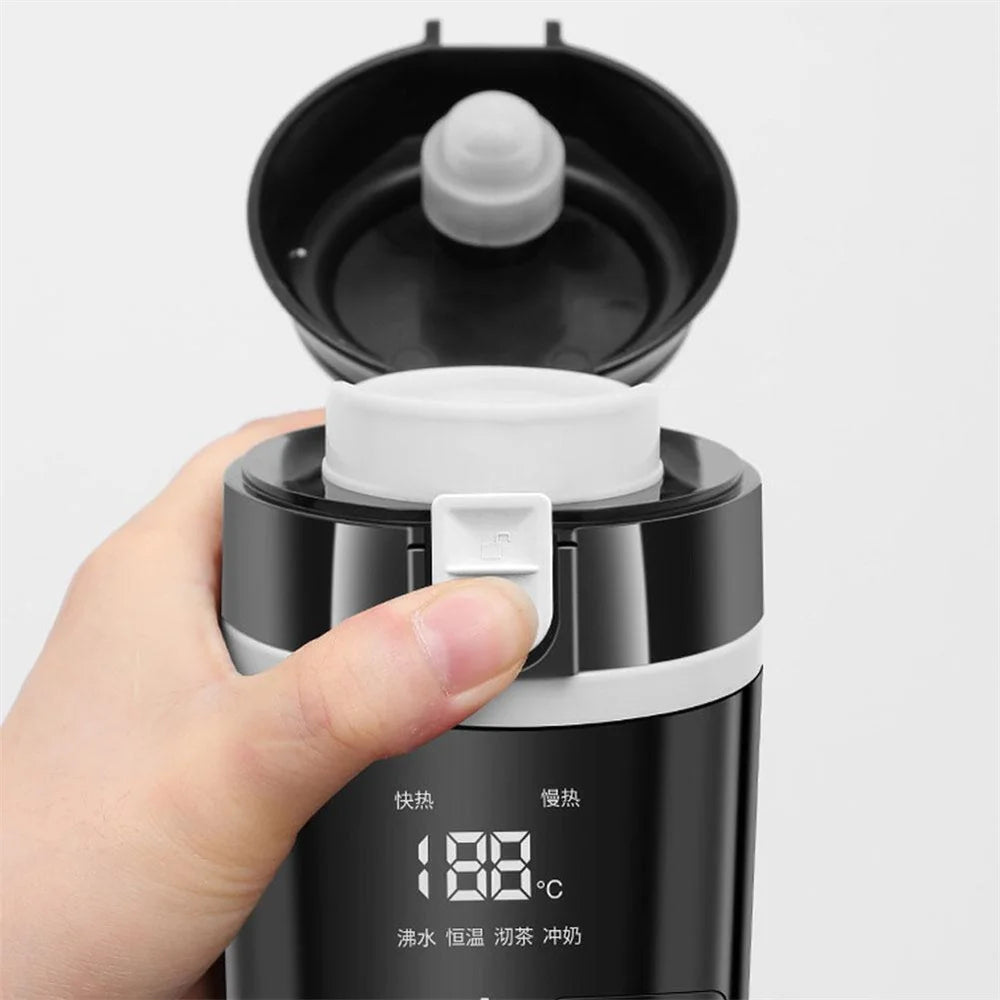 12V/24V Car Heating Cup Smart Temperature Control Coffee Milk Heated Kettle Stainless Steel Portable Car Heating Cup Thermos Cup