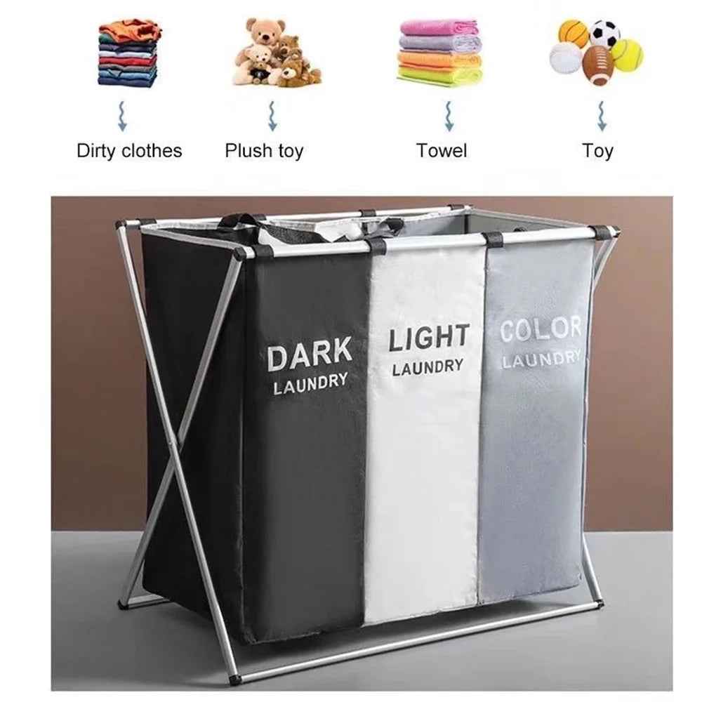 3 Grids Laundry Basket Foldable Dirty Clothes Organizer Bathroom Waterproof Storage Basket Large Laundry Hamper Three Grids New