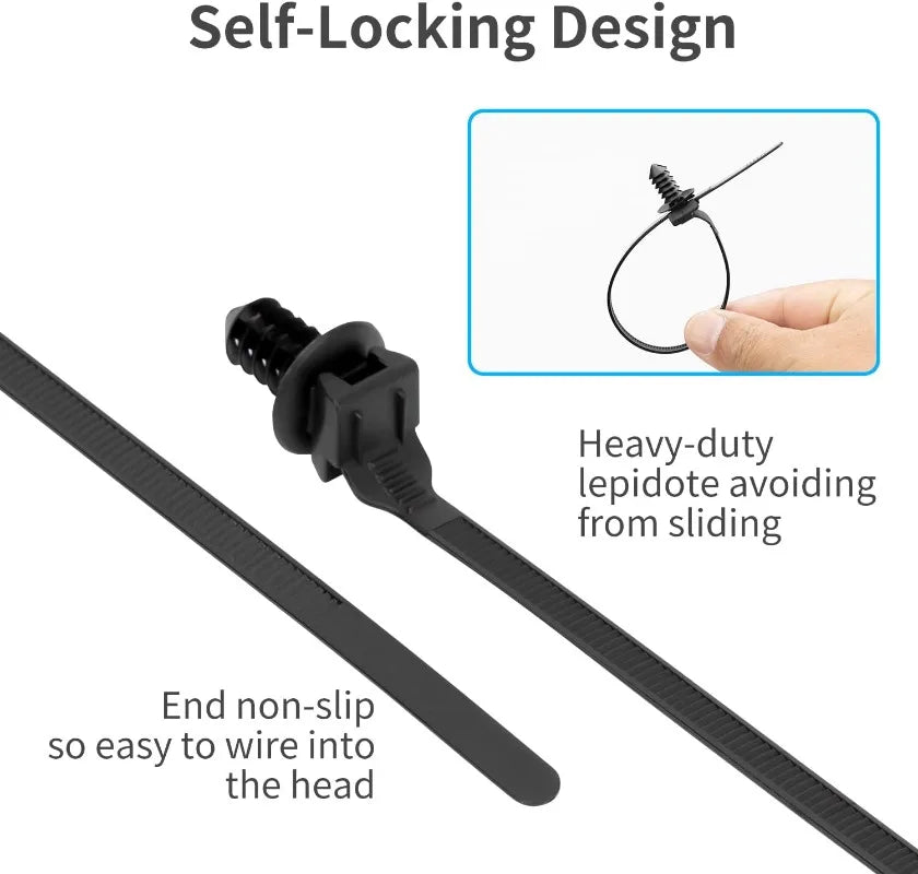 100/1000PCS Screw Hole Cable Ties Reusable Fixed Nylon Cable Ties Self-locking Cord Ties Straps Fastening Loop Office Organizer